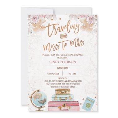 Modern Traveling Miss to Mrs Bridal Shower Invitations