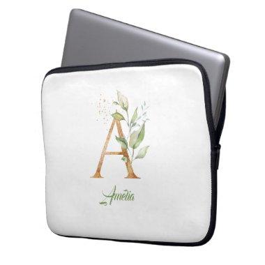 Modern trendy A monogram green and gold foil  Laptop Sleeve