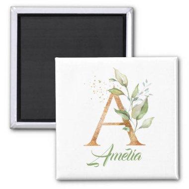 Modern trendy A monogram green and gold foil Magnet