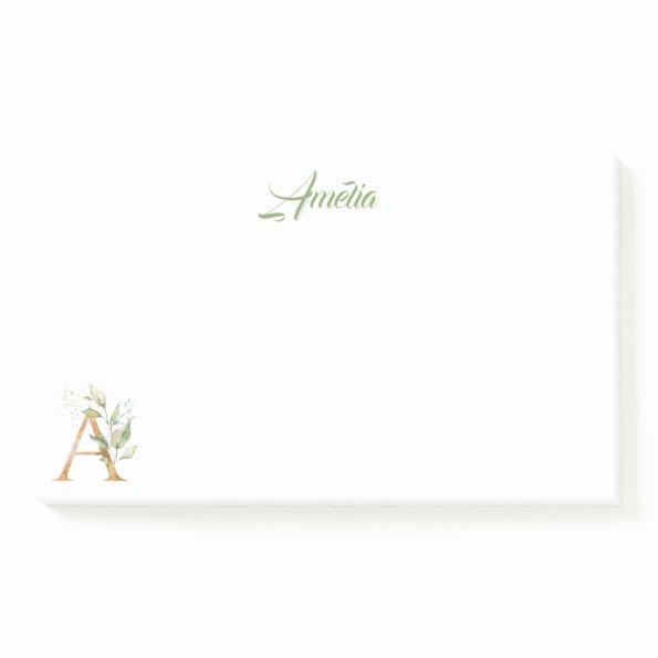Modern trendy A monogram green and gold foil Post-it Notes