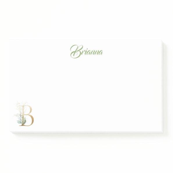 Modern trendy B monogram green and gold foil  Post-it Notes