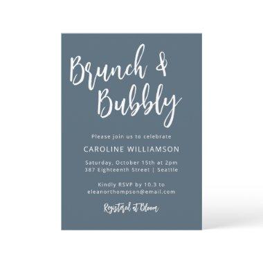 Modern Trendy Script Brunch Bubbly Shower Blue