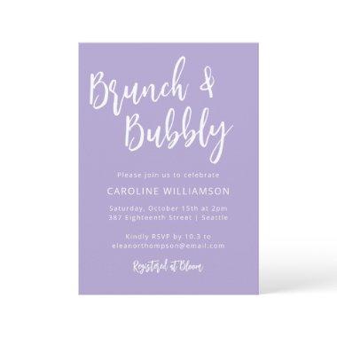 Modern Trendy Script Brunch Bubbly Shower Lavender