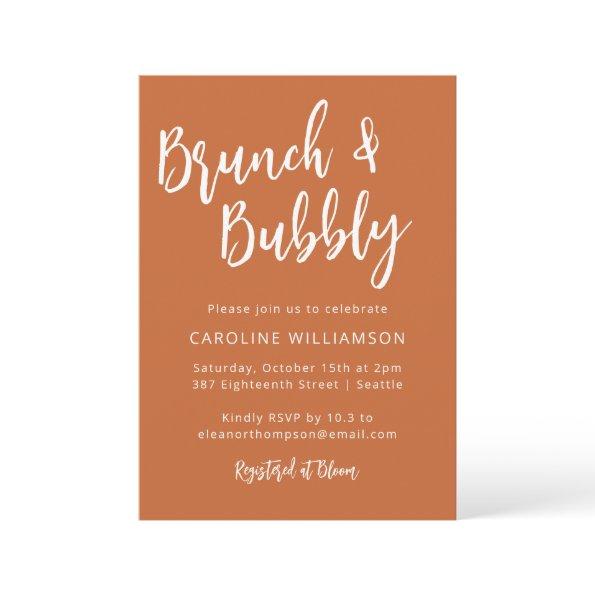 Modern Trendy Script Brunch Bubbly Shower Orange