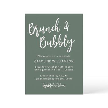 Modern Trendy Script Brunch Bubbly Shower Sage Invitations