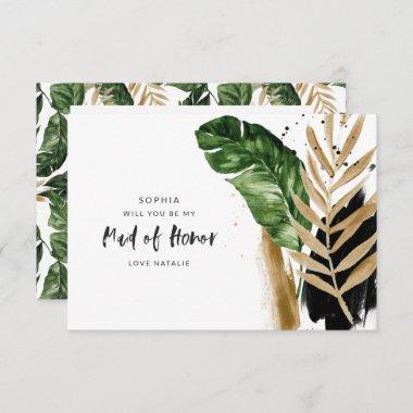 Modern tropical abstract painted maid of honor RSVP card