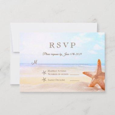 Modern Tropical Beach Starfish Wedding RSVP Card