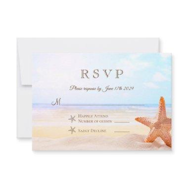 Modern Tropical Beach Starfish Wedding RSVP Card