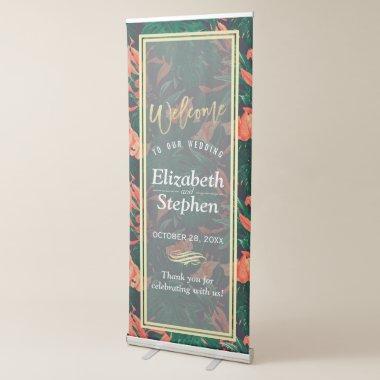 Modern Tropical Floral Gold Frame Wedding Welcome Retractable Banner