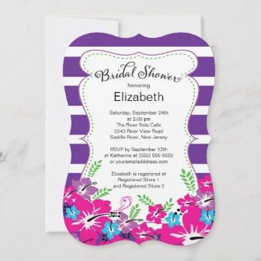 Modern Tropical Hibiscus Flowers Bridal Shower Invitations