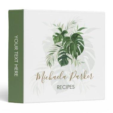 Modern Tropical Leaves Personalized Recipes 3 Ring Binder