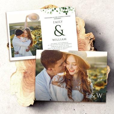 Modern Tropical Leaves Photo Couples Shower Invitations