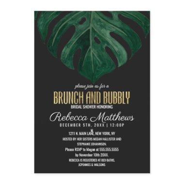 Modern Tropical Swiss Cheese Gold Brunch Bubbly Invitations