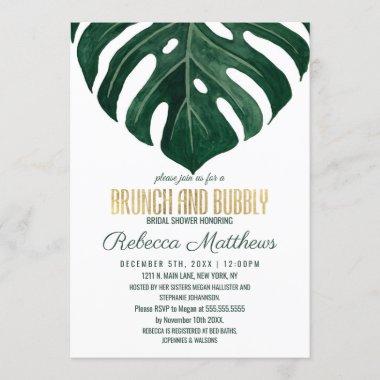 Modern Tropical Swiss Cheese Gold Brunch Bubbly Invitations