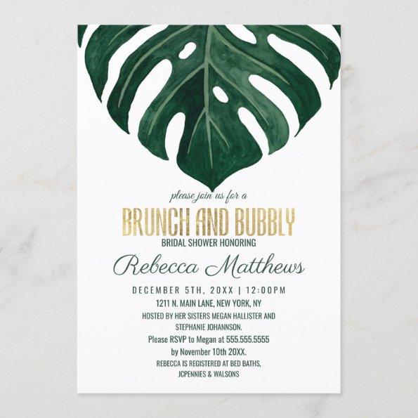 Modern Tropical Swiss Cheese Gold Brunch Bubbly Invitations