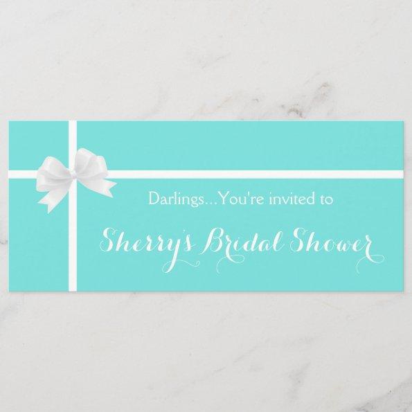 Modern Turquoise Bridal Shower Box with Bow Invitations