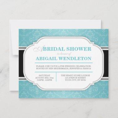 Modern Turquoise Damask Bridal Shower Invitations