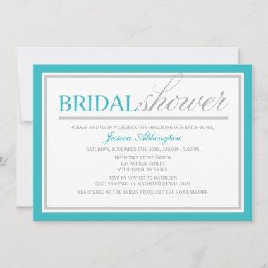 Modern Turquoise & Gray Bridal Shower Invitations