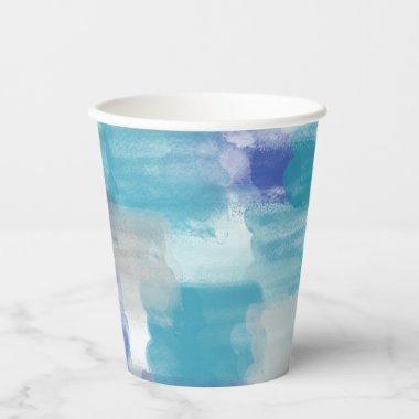 Modern Turquoise & Gray Watercolor Abstract Art Paper Cups