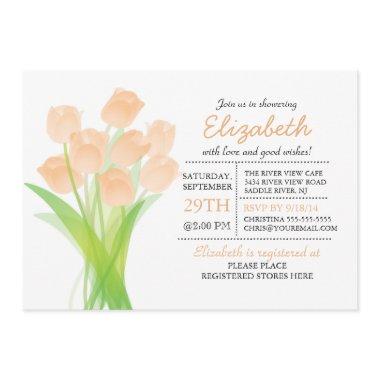 Modern Typographic Peach Tulip Bridal Shower Invitations