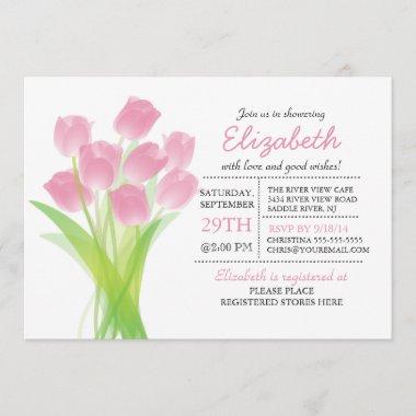 Modern Typographic Pink Tulip Bridal Shower Invitations