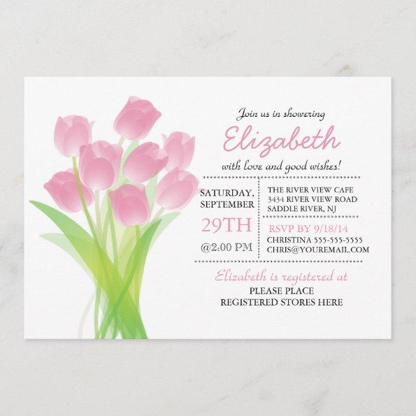 Modern Typographic Pink Tulip Bridal Shower Invitations