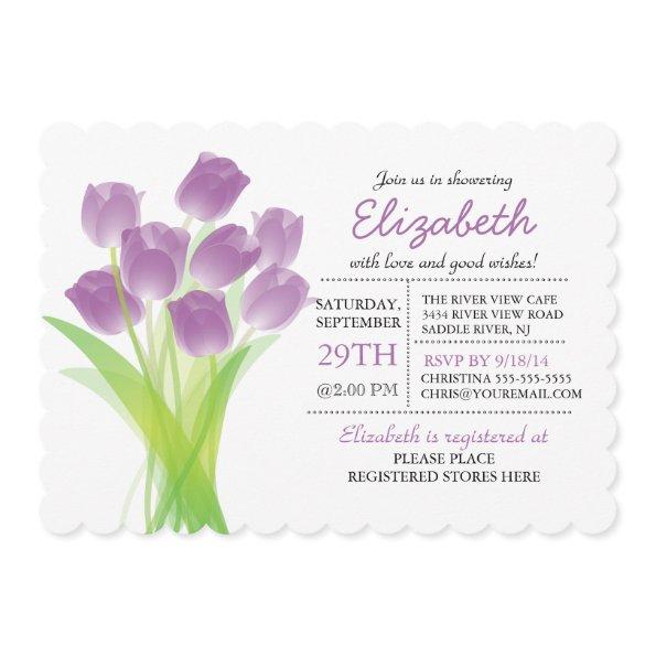 Modern typographic Purple Tulip Bridal Shower Invitations