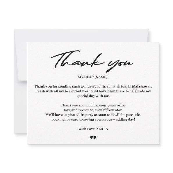 Modern typography bridal virtual shower thank you