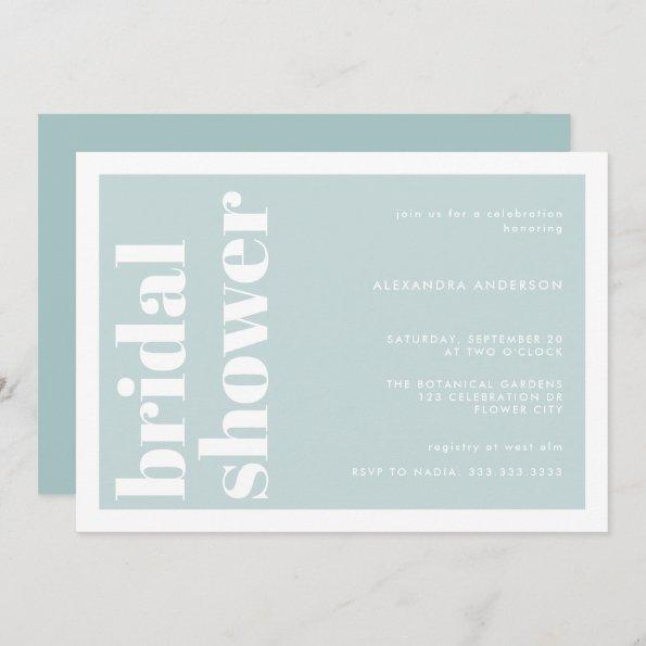 Modern Typography Mint Turquoise Bridal Shower Invitations