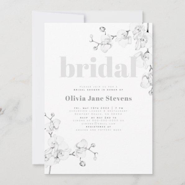 Modern Typography Orchids Floral Bridal Shower Invitations