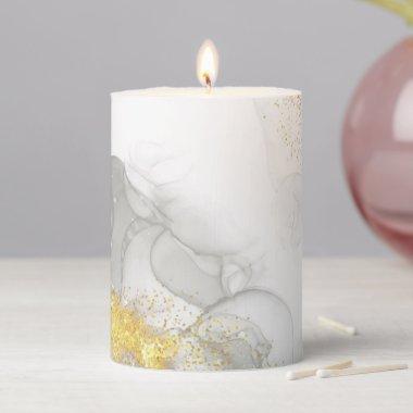 Modern Unique Grey White Gold Glitter Agate Marble Pillar Candle
