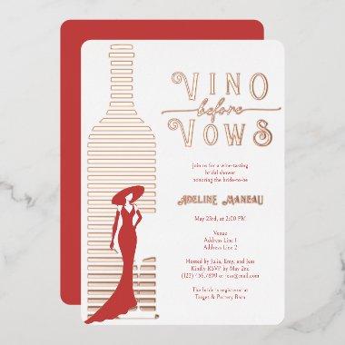 Modern Vino before Vows Wine Bridal Shower Rose Foil Invitations