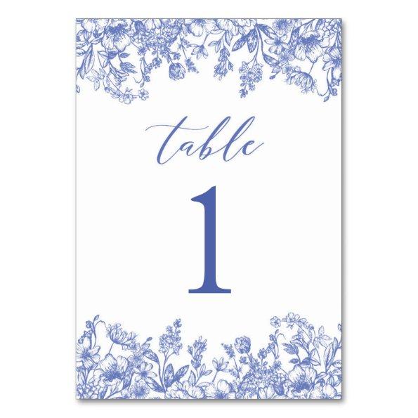 Modern Vintage Blue Floral Table Number Card