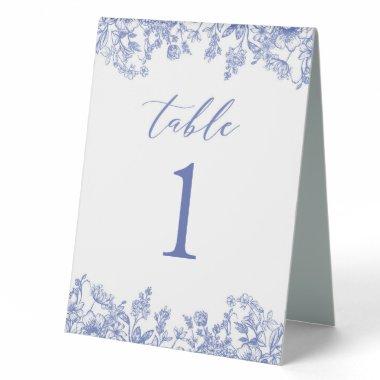 Modern Vintage Blue Floral Table Number Card Table Tent Sign