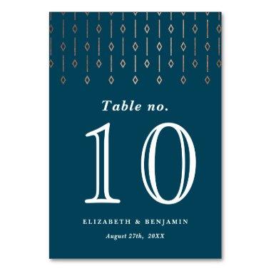 Modern Vintage Dark Teal Rose Gold Foil Wedding Table Number