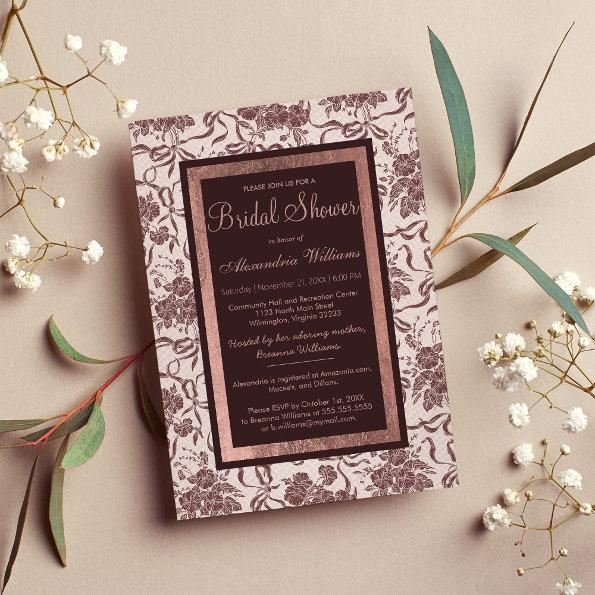 Modern Vintage Pink Burgundy Floral Bridal Shower Invitation PostInvitations