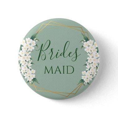 Modern Vintage White Flower on Green Bridesmaid Button
