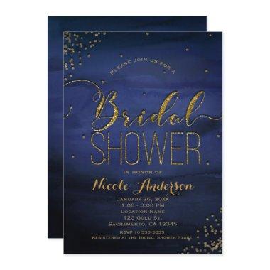 Modern Watercolor Blue Gold Confetti