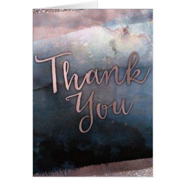 Modern Watercolor Blue & Rose Gold Pink Thank You