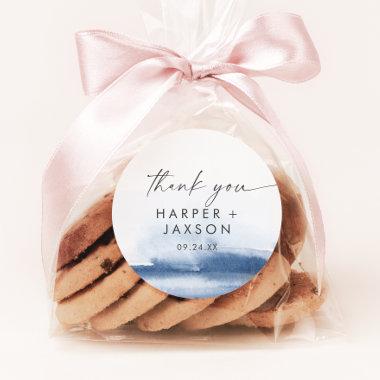 Modern Watercolor | Blue Thank You Wedding Favor Classic Round Sticker