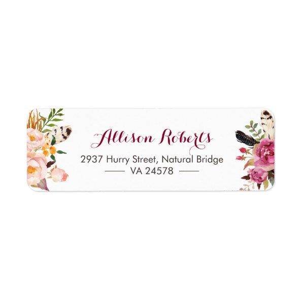 Modern Watercolor Boho Feathers Tribe flowers Label