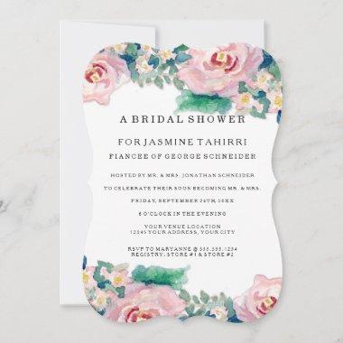 MODERN Watercolor Chic Wide Stripes w Roses Invitations