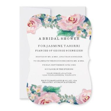 MODERN Watercolor Chic Wide Stripes w Roses Invitations