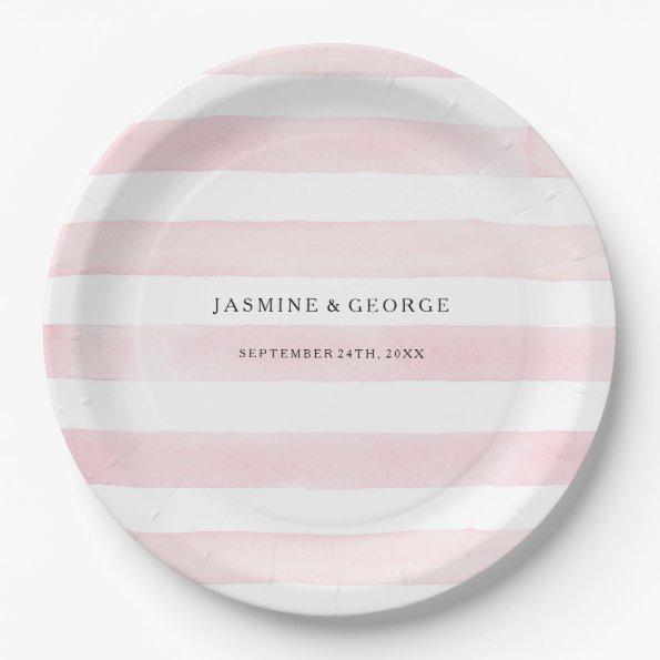 MODERN Watercolor Chic Wide Stripes w Roses Paper Plates