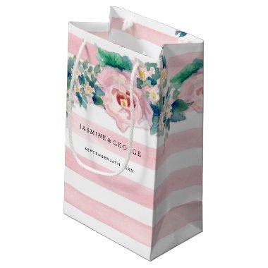 MODERN Watercolor Chic Wide Stripes w Roses Small Gift Bag