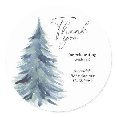 Modern Watercolor Christmas pine tree baby shower Classic Round Sticker