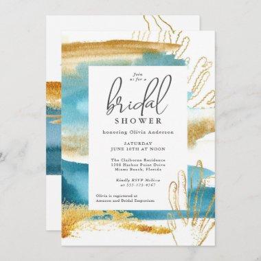 Modern Watercolor Coastal Theme Bridal Shower Invitations