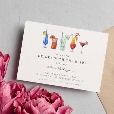 Modern Watercolor Cocktail with the Bride Shower Invitations