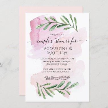 Modern Watercolor Eucalyptus Leaves Couples Shower Invitations