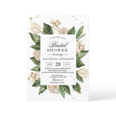 Modern Watercolor Floral Green & Yellow Frame Invitations